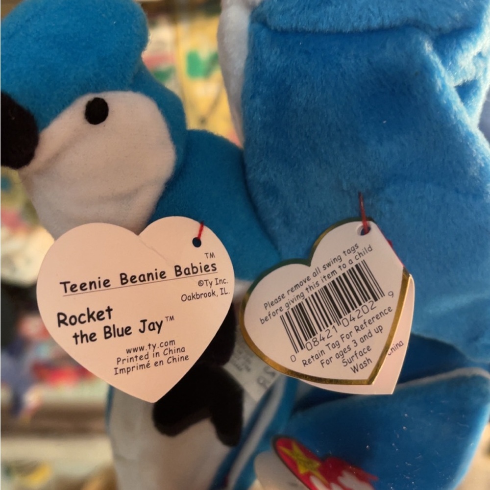 ‘98 - Ty Rocket BlueJay Beanie & Teenie Beanie Baby - Picture 5 of 12